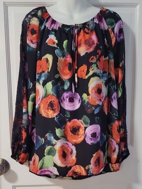 Women's Cato Floral Peasant Blouse Size Large